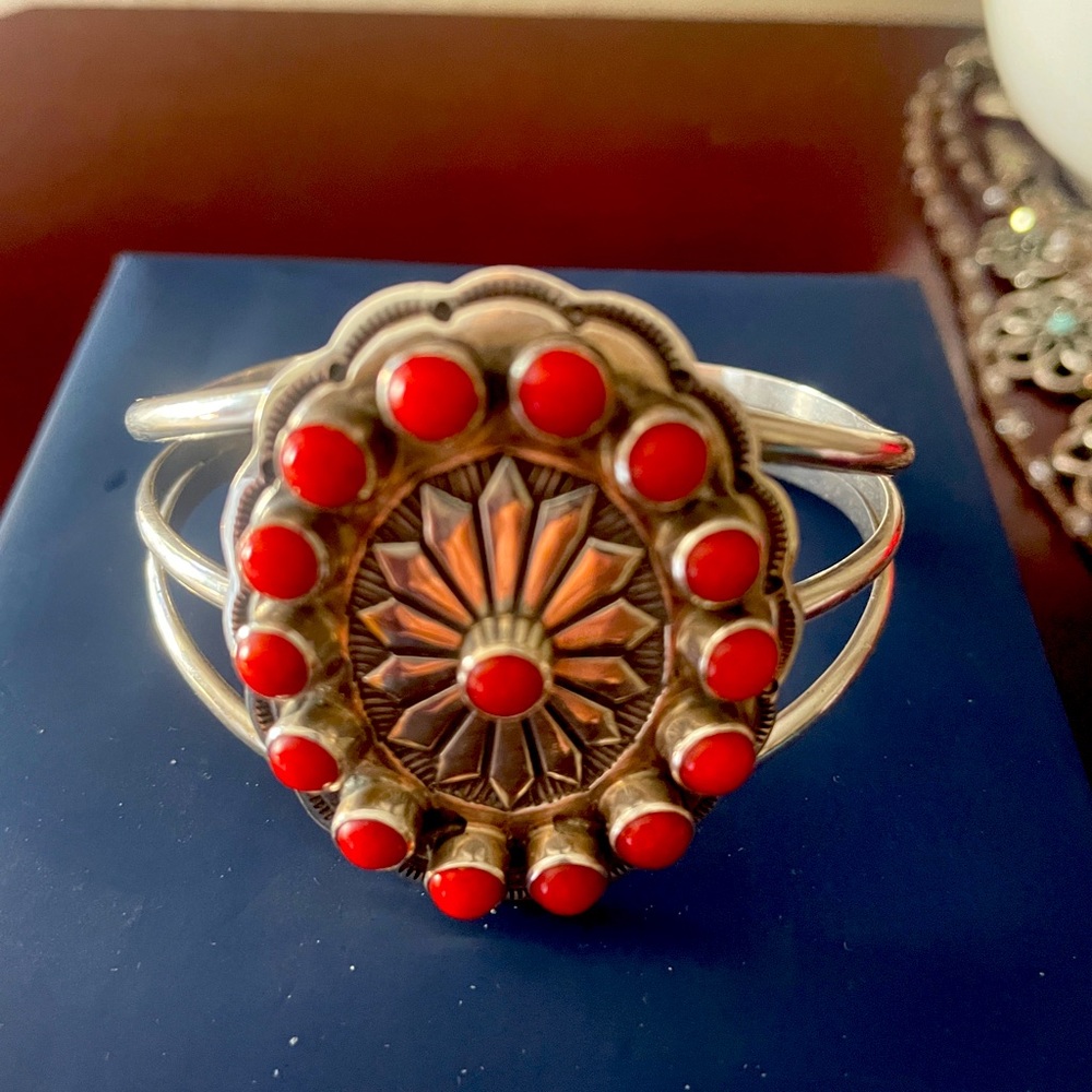 Silver coral cuff bracelet